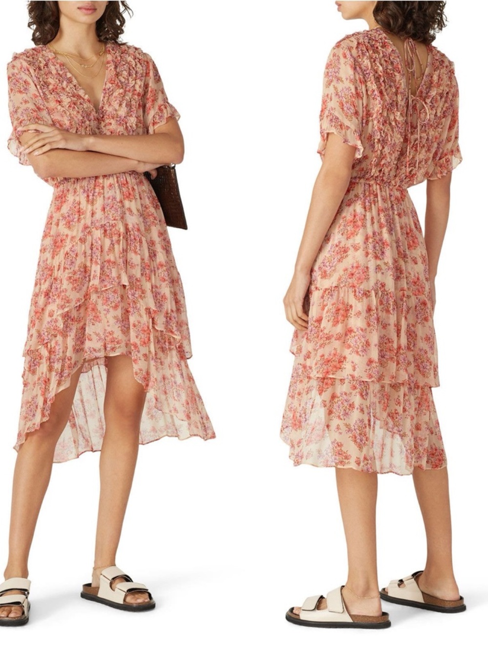 The Kooples Floral Frills Chiffon‎ Hi Low Fairy Dress Ruffle